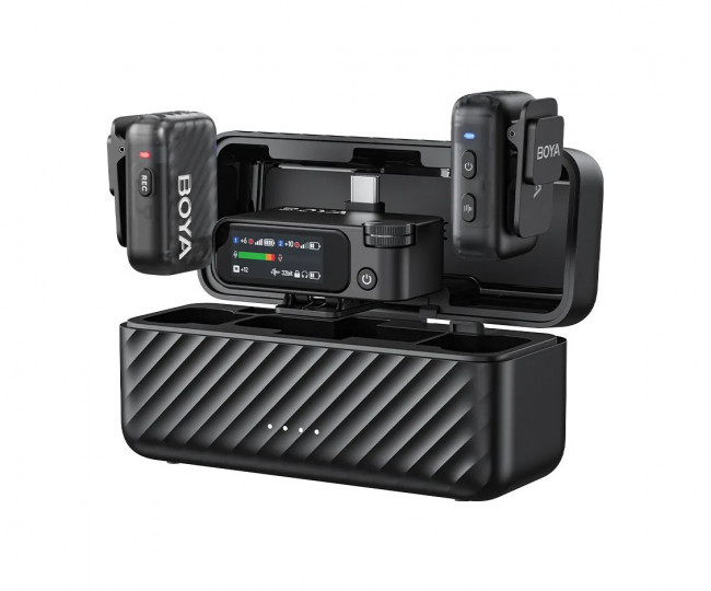 Беспроводная микрофонная система Model: BOYAMIC 2 |（USB-C+3.5mm TRS）RX + 2 TX + 2 Lav Mic + Charging c